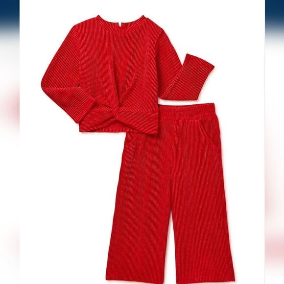 Nwt Girls Christmas Valentine's Day Outfit, Wide leg pants and Top, Red - Picture 2 of 8